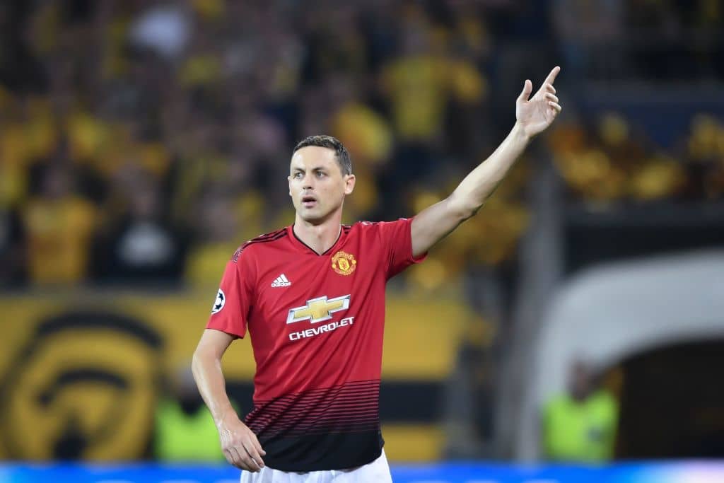 Manchester United's Serbian midfielder Nemanja Matic gestures during the UEFA Champions League group H football match between Young Boys and Manchester United at The Stade de Suisse in Bern on September 19, 2018. (Photo by Fabrice COFFRINI / AFP) (Photo credit should read FABRICE COFFRINI/AFP/Getty Images)