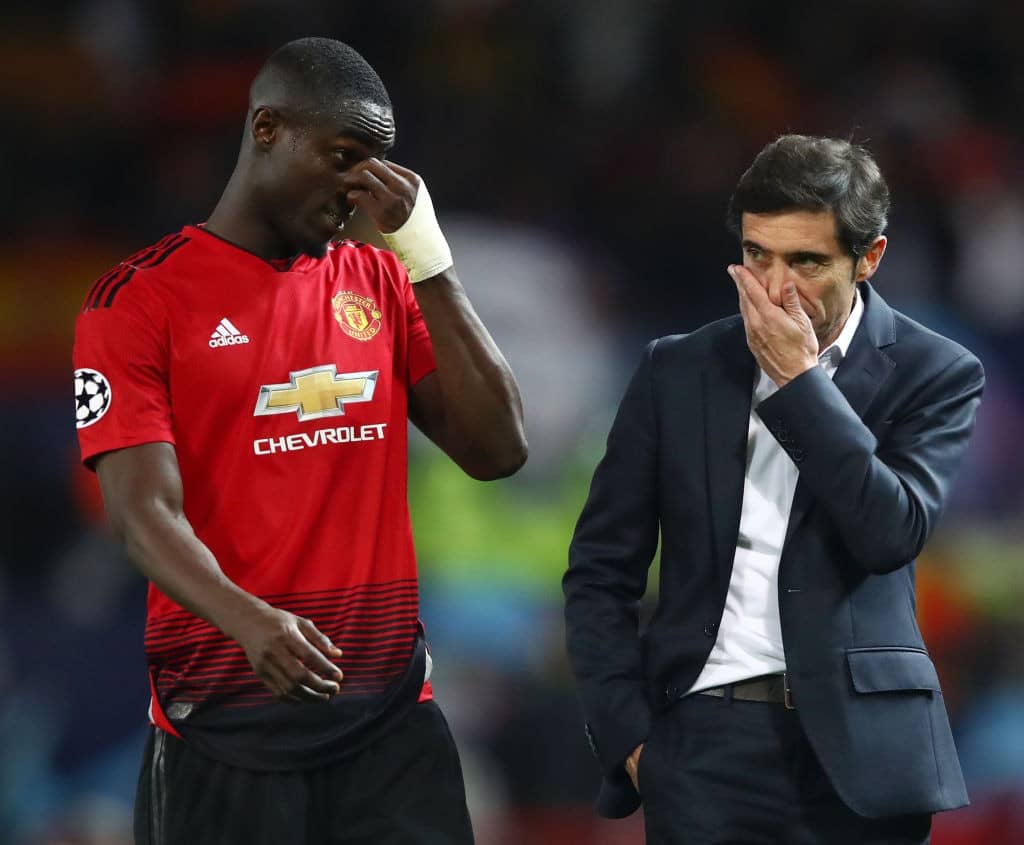 MANCHESTER, ENGLAND - OCTOBER 02: Eric Bailly of Manchester United speaks with Marcelino Garcia Toral, Manager of Valencia after the Group H match of the UEFA Champions League between Manchester United and Valencia at Old Trafford on October 2, 2018 in Manchester, United Kingdom. (Photo by Clive Brunskill/Getty Images)