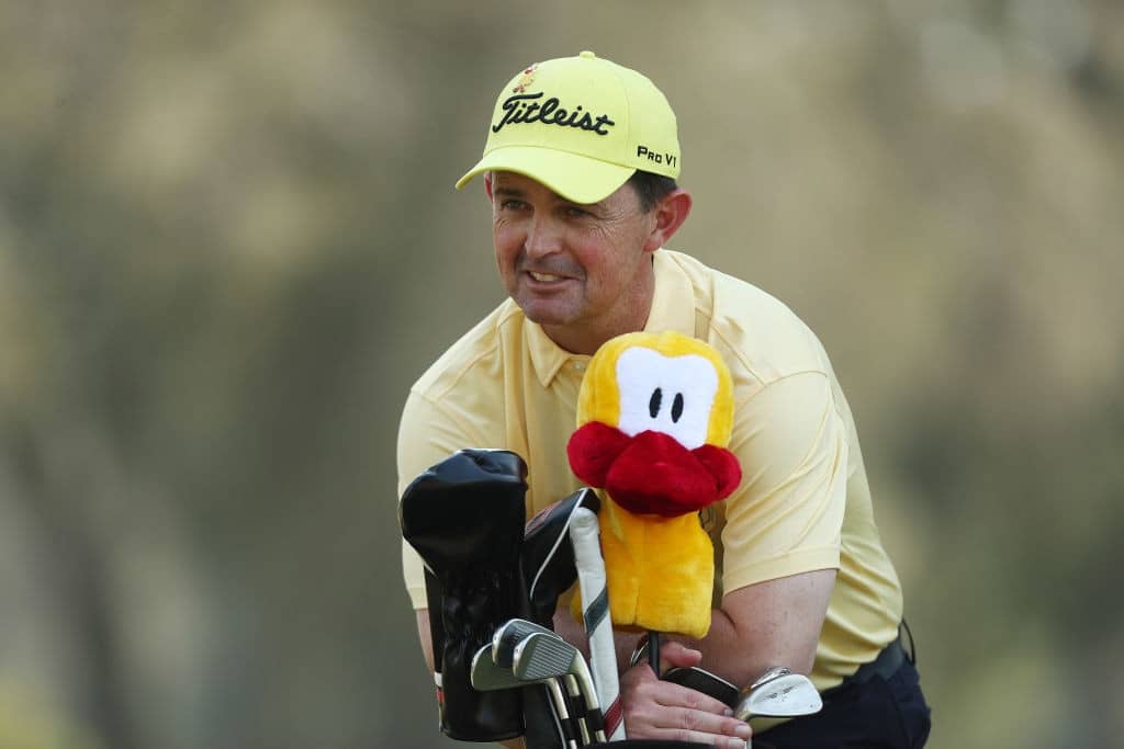 GOLD COAST, AUSTRALIA - NOVEMBER 28: Greg Chalmers poses to promote Yellow for Lyle day ahead of the 2018 Australian PGA Championship at RACV Royal Pines Resort at Royal Pines Resort on November 28, 2018 in Gold Coast, Australia. (Photo by Chris Hyde/Getty Images)