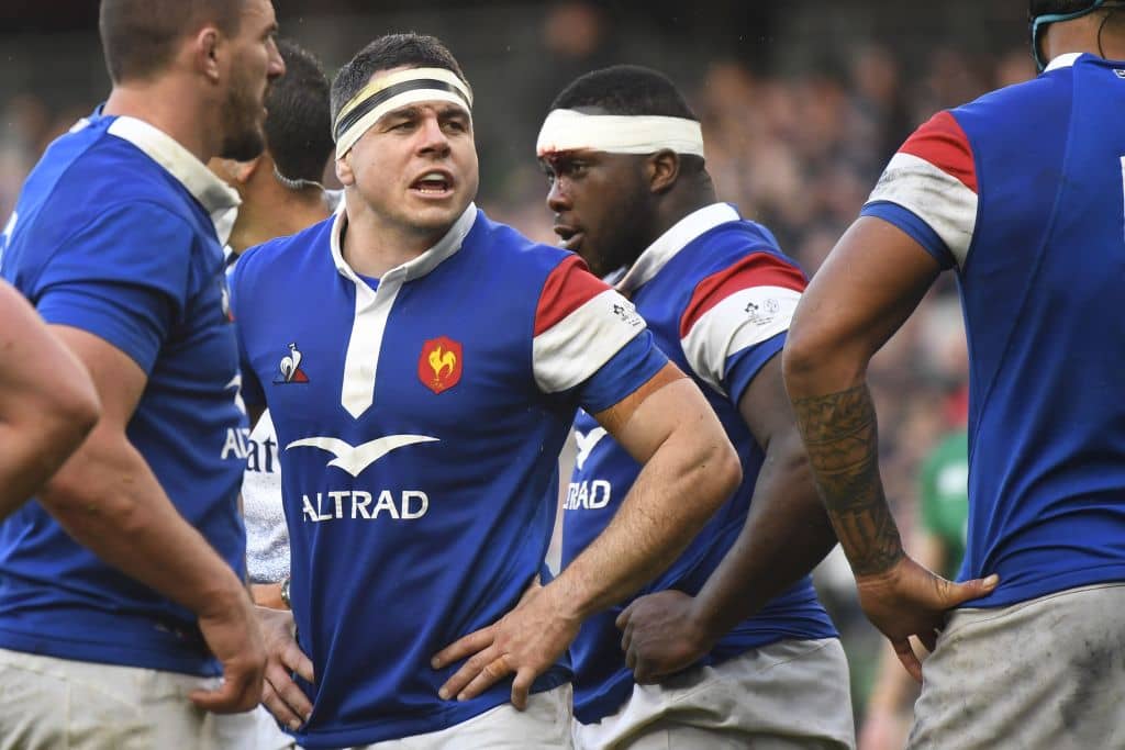 France's hooker Guilhem Guirado talks with his players during the Six Nations international rugby union match between Ireland and France at the Aviva Stadium in Dublin, on March 10, 2019. - Ireland won the game 26-14. (Photo by DAMIEN MEYER / AFP) (Photo credit should read DAMIEN MEYER/AFP/Getty Images)