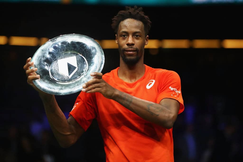 ROTTERDAM, NETHERLANDS - FEBRUARY 17: Gael Monfils of France celebrates his victory against Stan Wawrinka of Switzerland with the trophy after their Mens Final during Day 7 of the ABN AMRO World Tennis Tournament at Rotterdam Ahoy on February 17, 2019 in Rotterdam, Netherlands. (Photo by Dean Mouhtaropoulos/Getty Images)