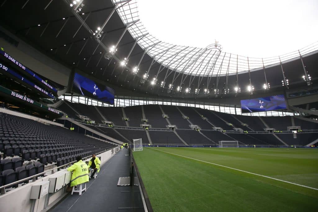 A picture shows a general view of the interior of the new Tottenham Hotspur Stadium ahead of the Legends football match between Spurs Legends and Inter Forever, the second and final test event for the new stadium in London, on March 30, 2019. - Tottenham coach Mauricio Pochettino believes the club's state-of-the-art new stadium has been worth waiting for after months of delays. Spurs trained at the 62,000 capacity venue for the first time on March 28 and will play for the first time there on April 3 against Crystal Palace. (Photo by Daniel LEAL-OLIVAS / AFP) (Photo credit should read DANIEL LEAL-OLIVAS/AFP/Getty Images)