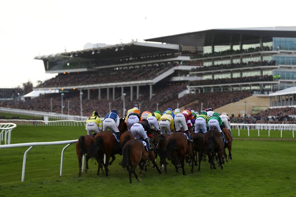 CHELTENHAM, ENGLAND - MARCH 14: General view of the Pertemps Network Final Handicap Hurdle race during St Patrick's Thursday at Cheltenham Racecourse on March 14, 2019 in Cheltenham, England. (Photo by Michael Steele/Getty Images)