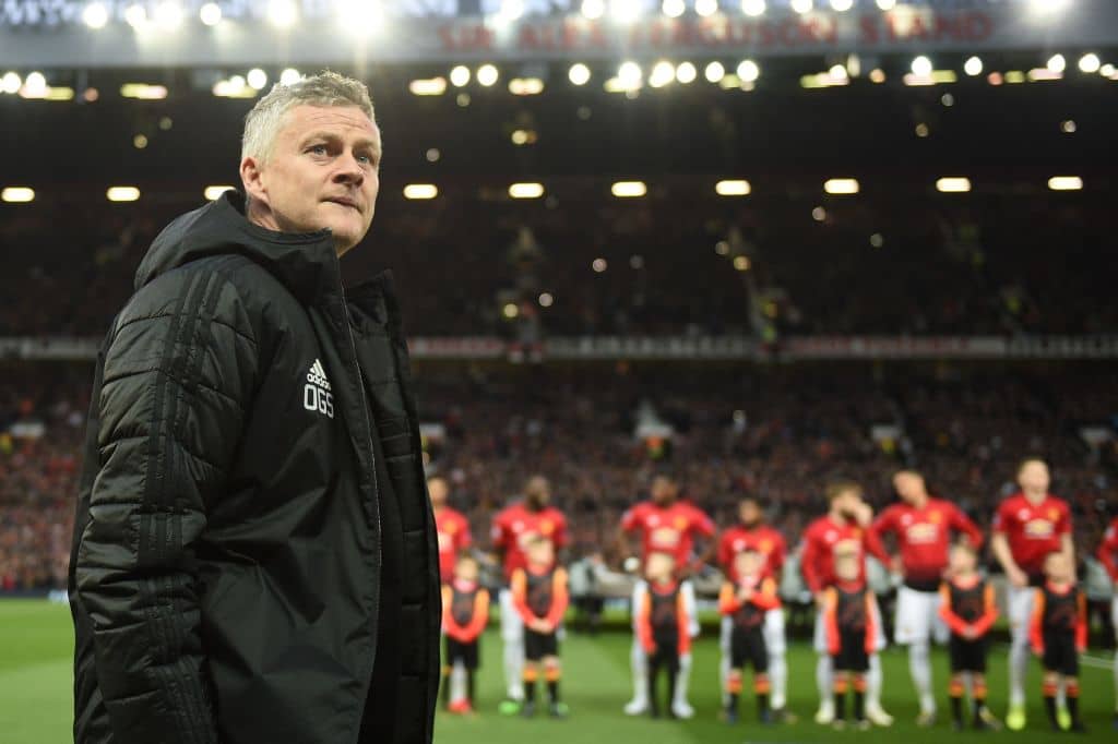 Manchester United's Norwegian manager Ole Gunnar Solskjaer looks on before the UEFA Champions league first leg quarter-final football match between Manchester United and Barcelona at Old Trafford in Manchester, north west England, on April 10, 2019. (Photo by Oli SCARFF / AFP) (Photo credit should read OLI SCARFF/AFP/Getty Images)
