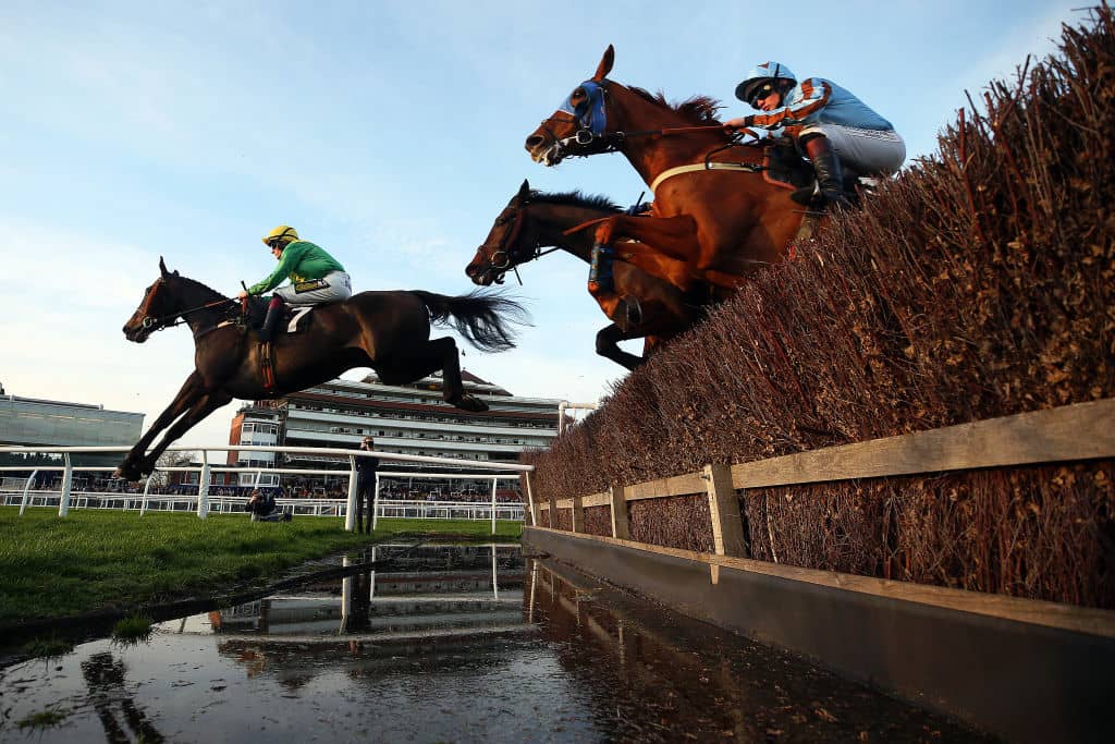 NEWBURY, ENGLAND - MARCH 23: Sam Twiston-Davies riding Rock on Rocky clears an open ditch in the Sharps Brewery Rock Handicap Steeple Chase at Newbury Racecourse on March 23, 2019 in Newbury, England. (Photo by Bryn Lennon/Bryn Lennon/Getty Images) Tavus
