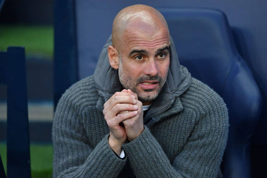 Manchester City's Spanish manager Pep Guardiola looks on before the UEFA Champions League quarter final second leg football match between Manchester City and Tottenham Hotspur at the Etihad Stadium in Manchester, north west England on April 17, 2019. (Photo by Ben STANSALL / AFP) (Photo credit should read BEN STANSALL/AFP/Getty Images)