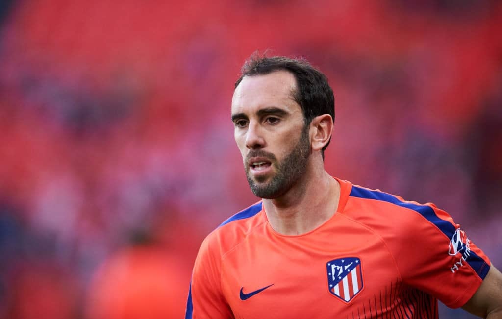 BILBAO, SPAIN - MARCH 16: Diego Godin of Atletico Madrid warms up during the La Liga match between Athletic Club and Club Atletico de Madrid at San Mames Stadium on March 16, 2019 in Bilbao, Spain. (Photo by Juan Manuel Serrano Arce/Getty Images)