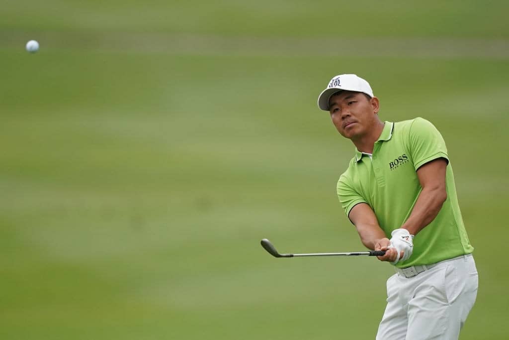 SHENZHEN, CHINA - MAY 02: Wu Ashun of China plays a shot during the day one of the 2019 Volvo China Open at Genzon Golf Club on May 2, 2019 in Shenzhen, China. (Photo by Lintao Zhang/Getty Images)