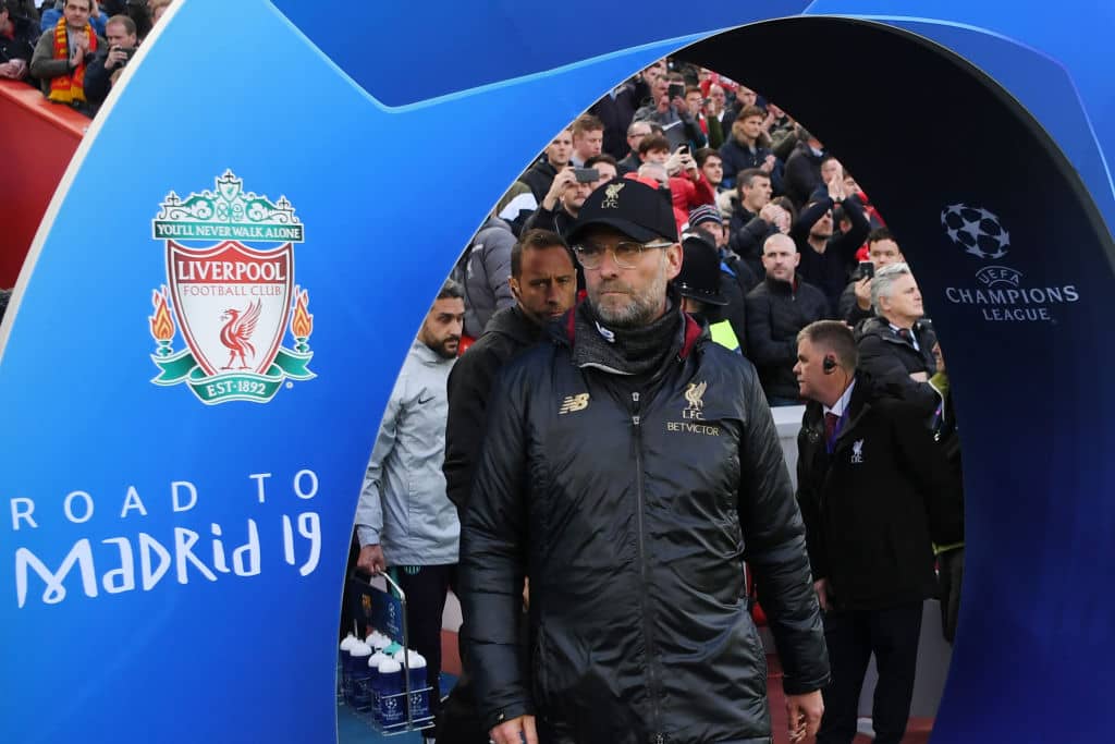 Liverpool's German manager Jurgen Klopp looks on before the UEFA Champions league semi-final second leg football match between Liverpool and Barcelona at Anfield in Liverpool, north west England on May 7, 2019. (Photo by Paul ELLIS / AFP) (Photo credit should read PAUL ELLIS/AFP/Getty Images)