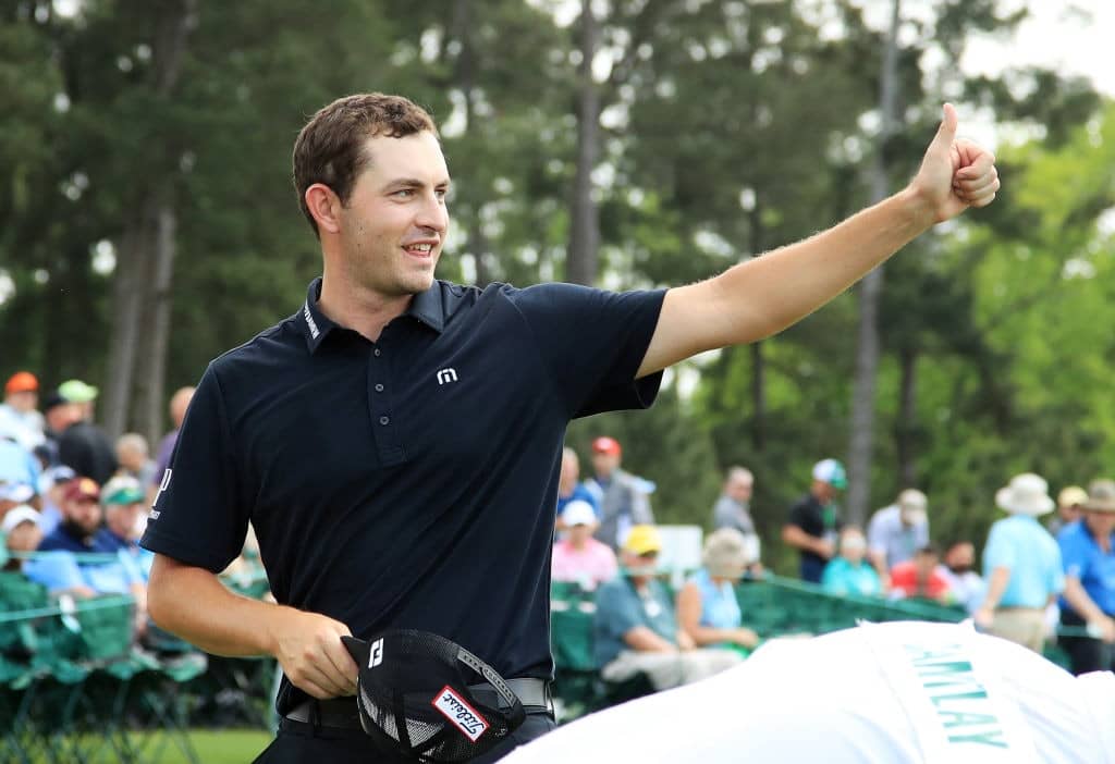AUGUSTA, GEORGIA - APRIL 13: Patrick Cantlay of the United States acknowledges patrons after finishing on the 18th green during the third round of the Masters at Augusta National Golf Club on April 13, 2019 in Augusta, Georgia. (Photo by Andrew Redington/Getty Images)