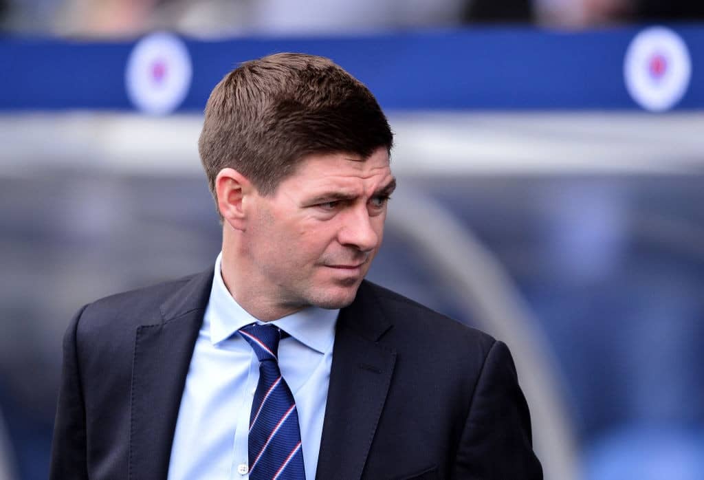 GLASGOW, SCOTLAND - MAY 12: Rangers manager Steven Gerrard looks on during the Ladbrokes Scottish Premiership match between Rangers and Celtic at Ibrox Stadium on May 12, 2019 in Glasgow, Scotland. (Photo by Mark Runnacles/Getty Images)