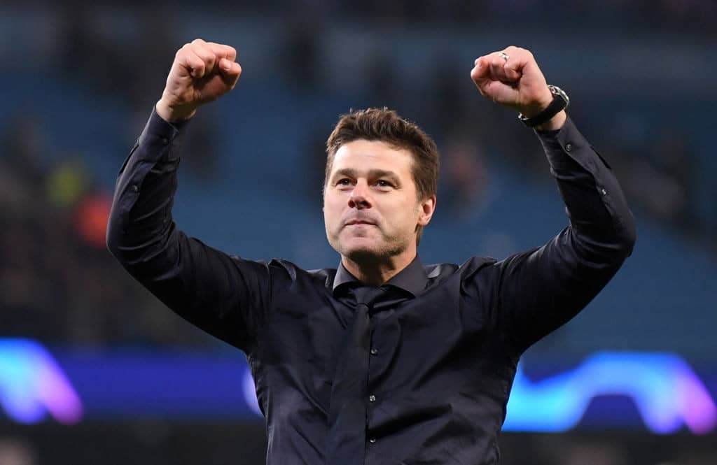 MANCHESTER, ENGLAND - APRIL 17: Mauricio Pochettino, Manager of Tottenham Hotspur celebrates at the end of the match during the UEFA Champions League Quarter Final second leg match between Manchester City and Tottenham Hotspur at at Etihad Stadium on April 17, 2019 in Manchester, England. (Photo by Laurence Griffiths/Getty Images)