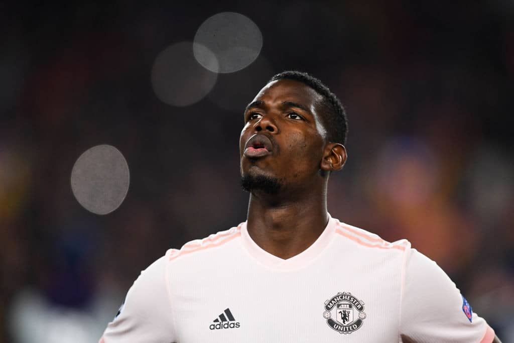 BARCELONA, SPAIN - APRIL 16: Paul Pogba of Manchester United looks on during the UEFA Champions League Quarter Final second leg match between FC Barcelona and Manchester United at Camp Nou on April 16, 2019 in Barcelona, Spain. (Photo by David Ramos/Getty Images)