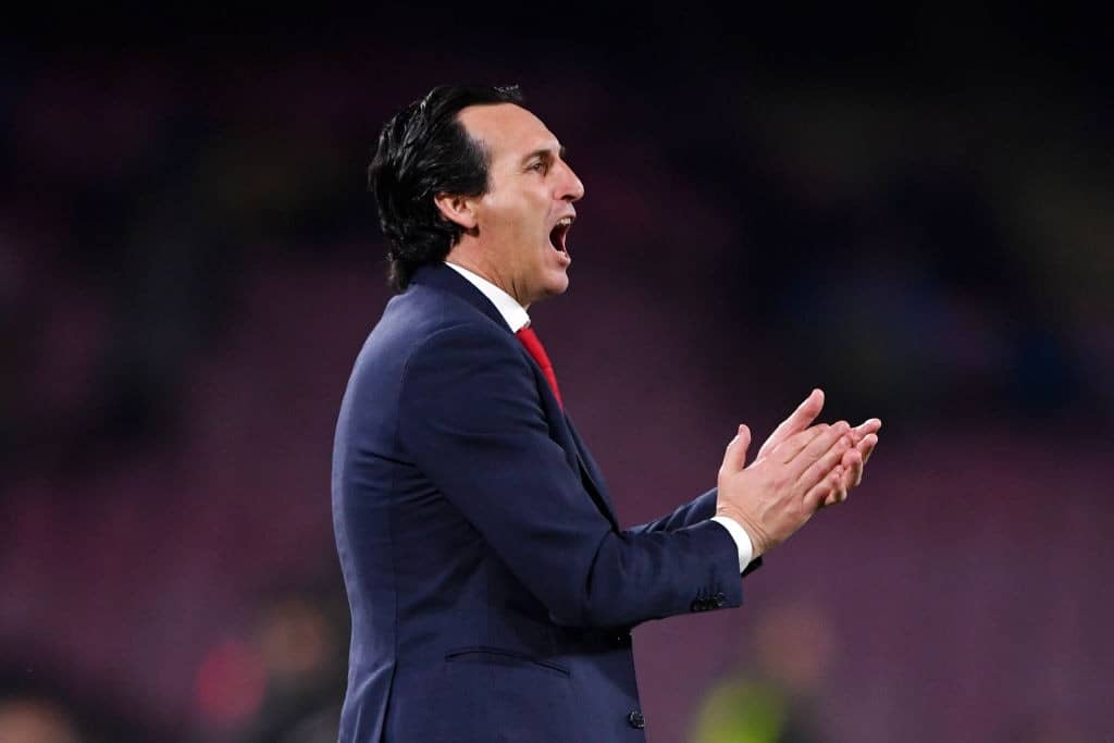NAPLES, ITALY - APRIL 18: Unai Emery, Manager of Arsenal during the UEFA Europa League Quarter Final Second Leg match between S.S.C. Napoli and Arsenal at Stadio San Paolo on April 18, 2019 in Naples, Italy. (Photo by Stuart Franklin/Getty Images)