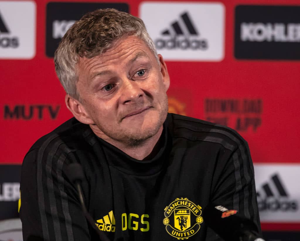 Manchester United's coach Ole Gunnar Solskjaer attends a press conference ahead of the team's pre-season friendly football matches against Perth Glory and Leeds United at Optus Stadium in Perth on July 10, 2019. (Photo by Tony ASHBY / AFP) / -- IMAGE RESTRICTED TO EDITORIAL USE - STRICTLY NO COMMERCIAL USE -- (Photo credit should read TONY ASHBY/AFP/Getty Images)