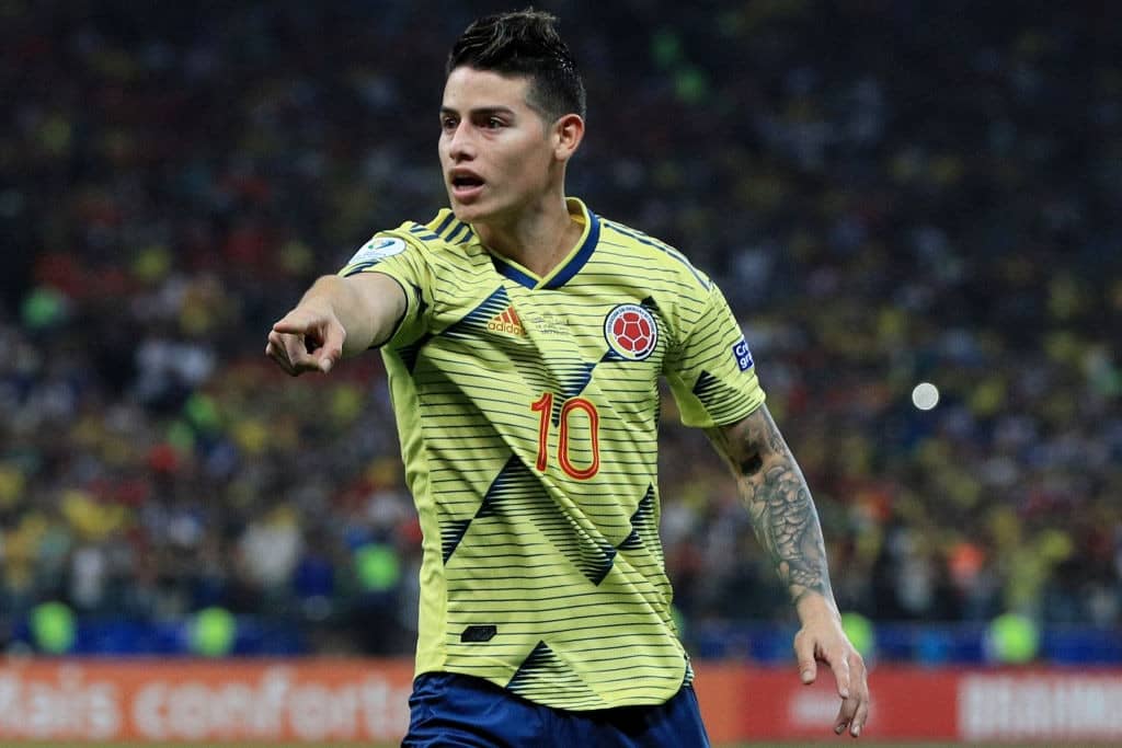 SAO PAULO, BRAZIL - JUNE 28: James Rodriguez of Colombia reacts during the Copa America Brazil 2019 quarterfinal match between Colombia and Chile at Arena Corinthians on June 28, 2019 in Sao Paulo, Brazil. (Photo by Buda Mendes/Getty Images)