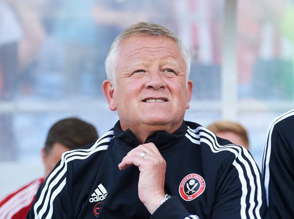 FARO, PORTUGAL - JULY 12: Chris Wilder, Manager of Sheffield United looks on prior to the start the pre-season friendly match between Real Betis Balompie and Sheffield United FC at Estadio Algarve on July 12, 2019 in Faro, Portugal. (Photo by Aitor Alcalde/Getty Images)
