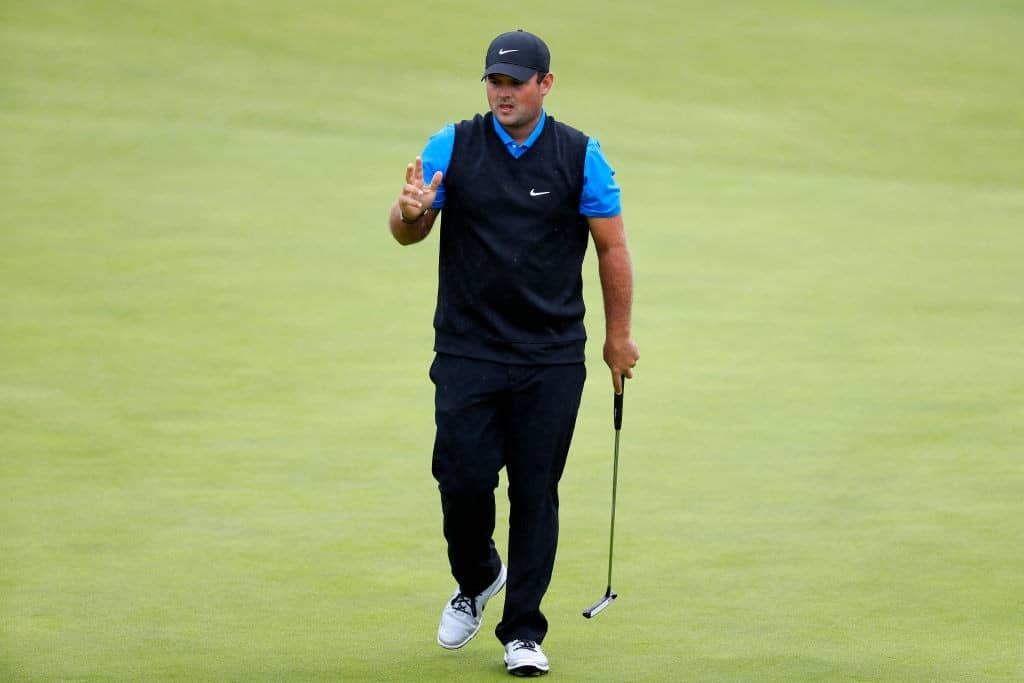 PORTRUSH, NORTHERN IRELAND - JULY 19: Patrick Reed of the United States reacts on the 18th green during the second round of the 148th Open Championship held on the Dunluce Links at Royal Portrush Golf Club on July 19, 2019 in Portrush, United Kingdom. (Photo by Kevin C. Cox/Getty Images)