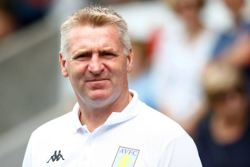 SHREWSBURY, ENGLAND - JULY 21: Dean Smith the head coach / manager of Aston Villa during the Pre-Season Friendly match between Shrewsbury Town and Aston Villa at Montgomery Waters Meadow on July 21, 2019 in Shrewsbury, England. (Photo by Morgan Harlow/Getty Images)