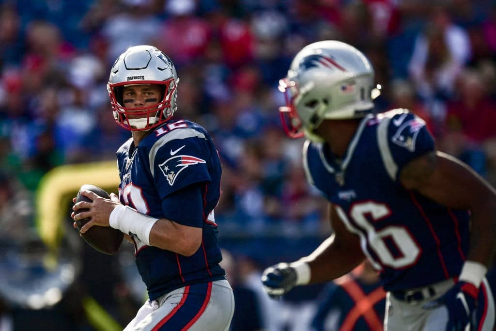 FOXBOROUGH, MA - SEPTEMBER 22: Tom Brady #12 of the New England Patriots prepares to throw during the fourth quarter of a game against the New York Jets at Gillette Stadium on September 22, 2019 in Foxborough, Massachusetts. (Photo by Billie Weiss/Getty Images)