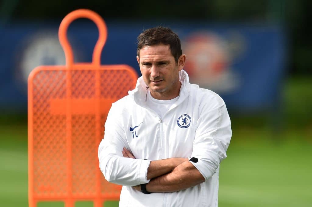 Chelsea's English head coach Frank Lampard attends a training session at Chelsea's Cobham training facility in Stoke D'Abernon, southwest of London on May October 1, 2019, on the eve of their UEFA Champions League Group H football match against Lille. (Photo by Glyn KIRK / AFP) (Photo credit should read GLYN KIRK/AFP/Getty Images)