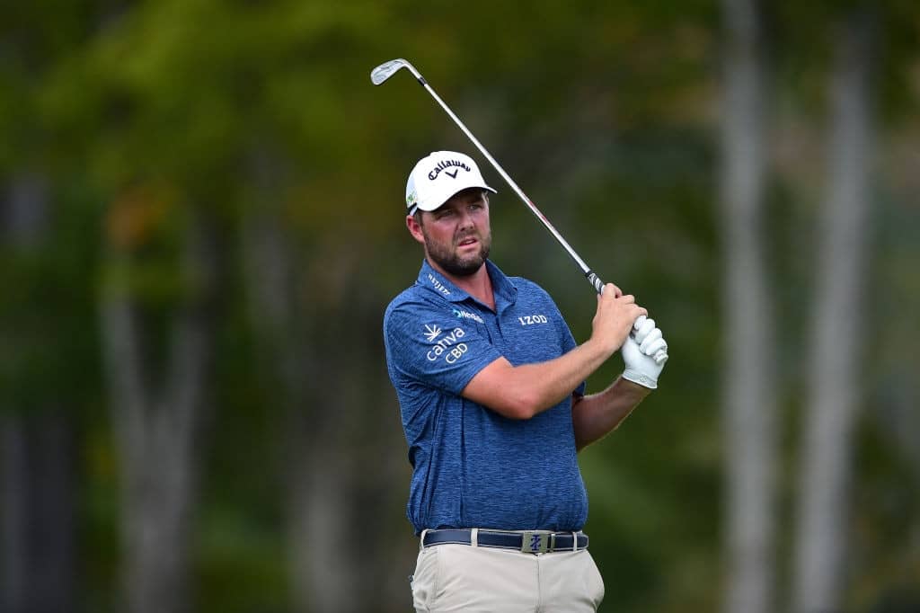 WHITE SULPHUR SPRINGS, WEST VIRGINIA - SEPTEMBER 11: Marc Leishman of Australia plays his shot from the 18th tee during the Military Tribute At The Greenbrier Pro-am at Old White TPC on September 11, 2019 in White Sulphur Springs, West Virginia. (Photo by Jared C. Tilton/Getty Images)