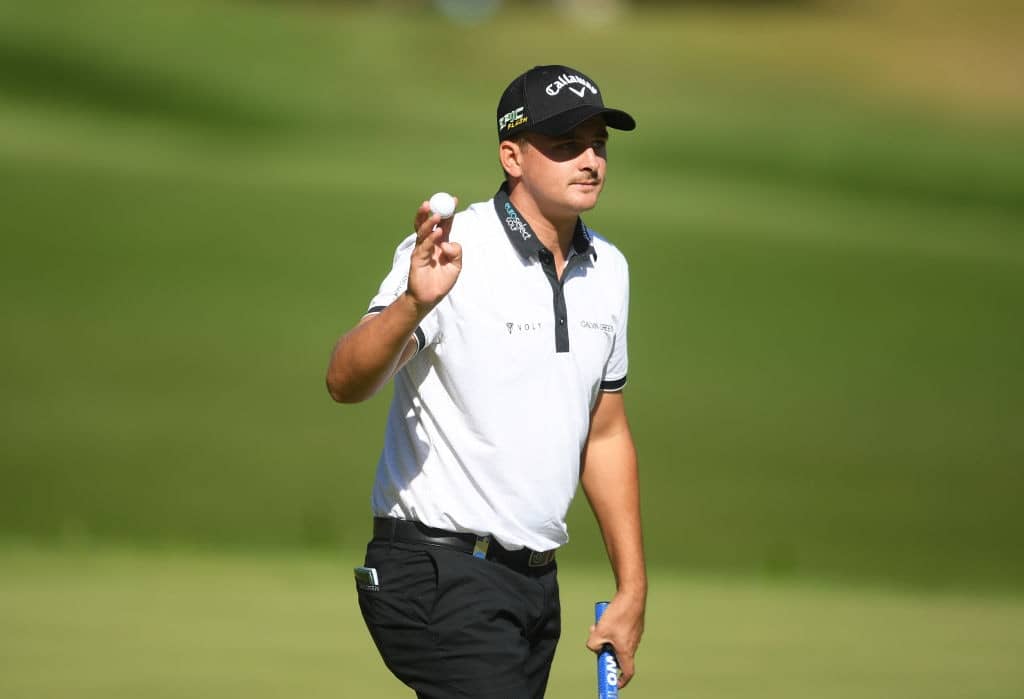 VIRGINIA WATER, ENGLAND - SEPTEMBER 20: Christiaan Bezuidenhout of South Africa acknowledges the crowd on the eighteenth during Day 2 of the BMW PGA Championship at Wentworth Golf Club on September 20, 2019 in Virginia Water, United Kingdom. (Photo by Harry Trump/Getty Images)