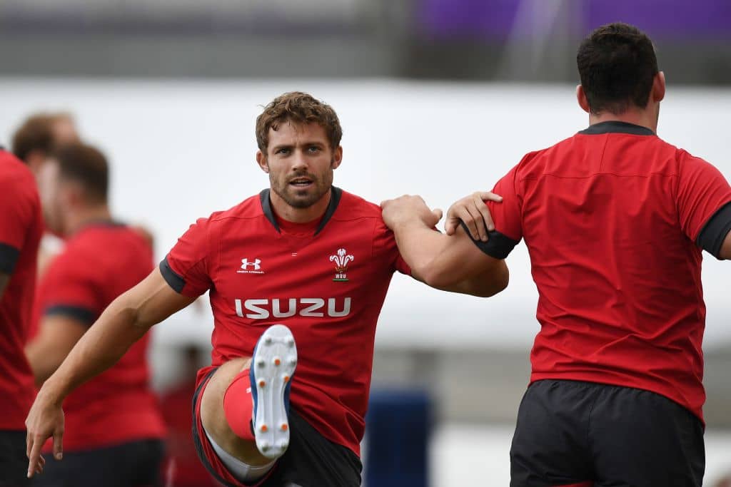 Wales' full back Leigh Halfpenny attends a training session at Noguchibaru General Sportsground in the Japanese southern city of Beppu on October 15, 2019, during the Japan 2019 Rugby World Cup. (Photo by Charly TRIBALLEAU / AFP) (Photo by CHARLY TRIBALLEAU/AFP via Getty Images)