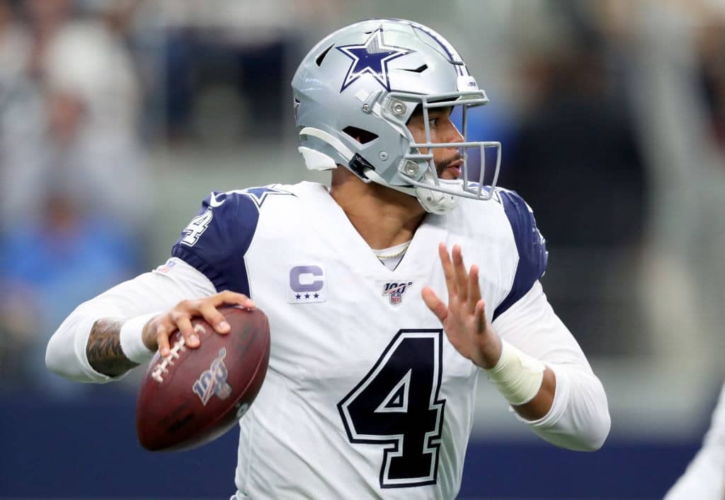 ARLINGTON, TEXAS - SEPTEMBER 22: Dak Prescott #4 of the Dallas Cowboys in action against the Miami Dolphins in the third quarter at AT&T Stadium on September 22, 2019 in Arlington, Texas. (Photo by Tom Pennington/Getty Images)