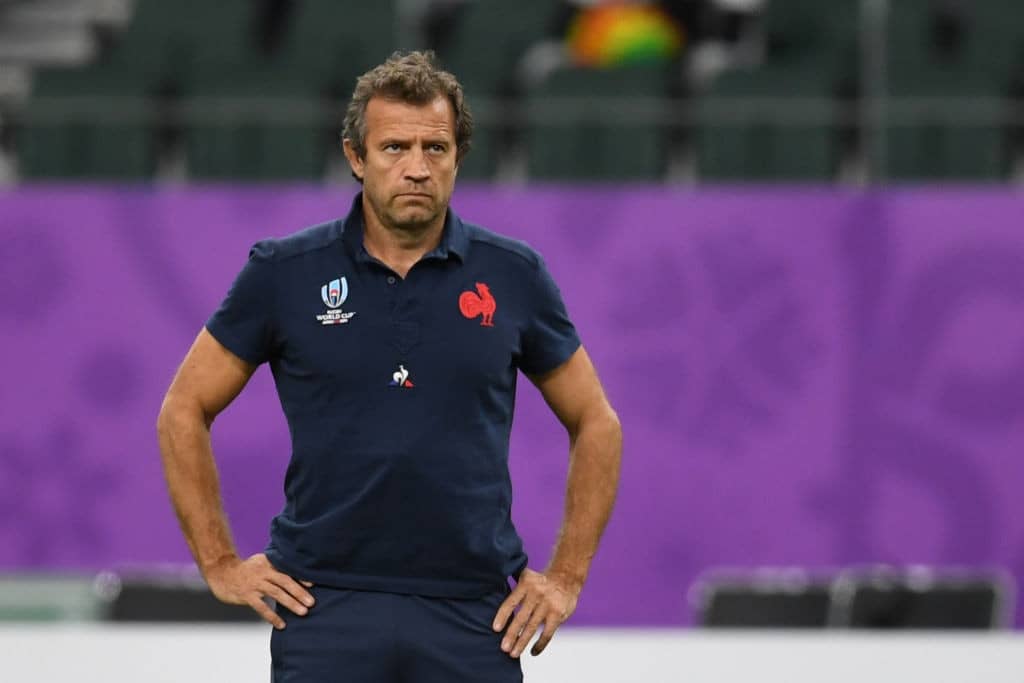 France's assistant coach Fabien Galthie looks on ahead of the Japan 2019 Rugby World Cup quarter-final match between Wales and France at the Oita Stadium in Oita on October 20, 2019. (Photo by CHARLY TRIBALLEAU / AFP) (Photo by CHARLY TRIBALLEAU/AFP via Getty Images)