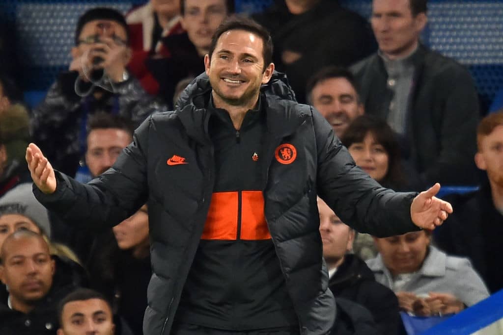 Chelsea's English head coach Frank Lampard gestures on the touchline after only four minutes of injury time is indicated during the UEFA Champion's League Group H football match between Chelsea and Ajax at Stamford Bridge in London on November 5, 2019. - The game finished 4-4. (Photo by Glyn KIRK / AFP) (Photo by GLYN KIRK/AFP via Getty Images)
