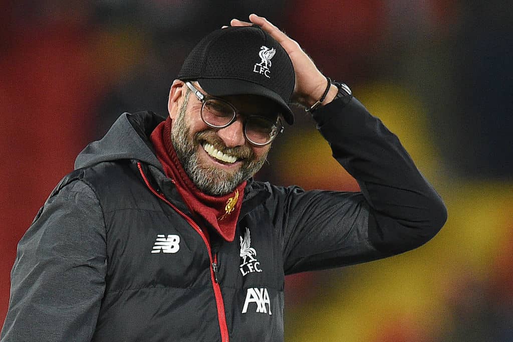 Liverpool's German manager Jurgen Klopp reacts ahead of the UEFA Champions league Group E football match between Liverpool and Napoli at Anfield in Liverpool, north west England on November 27, 2019. (Photo by Oli SCARFF / AFP) (Photo by OLI SCARFF/AFP via Getty Images)