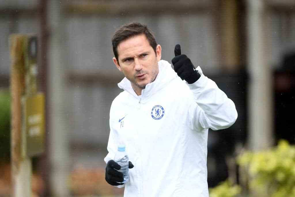 COBHAM, ENGLAND - NOVEMBER 04: Frank Lampard, Manager of Chelsea reacts during a training session ahead of their UEFA Champions League Group H match against Ajax at Chelsea Training Ground on November 04, 2019 in Cobham, England. (Photo by Mike Hewitt/Getty Images)