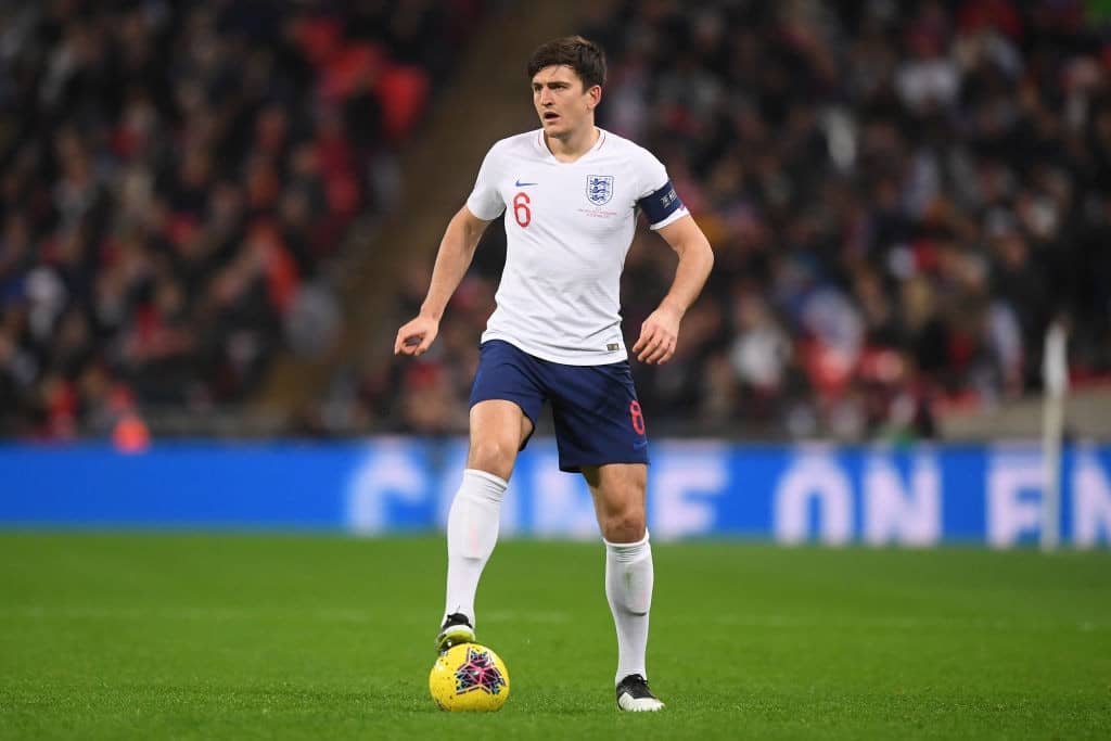 LONDON, ENGLAND - NOVEMBER 14: Harry Maguire of England in action during the UEFA Euro 2020 qualifier between England and Montenegro at Wembley Stadium on November 14, 2019 in London, England. (Photo by Michael Regan/Getty Images)