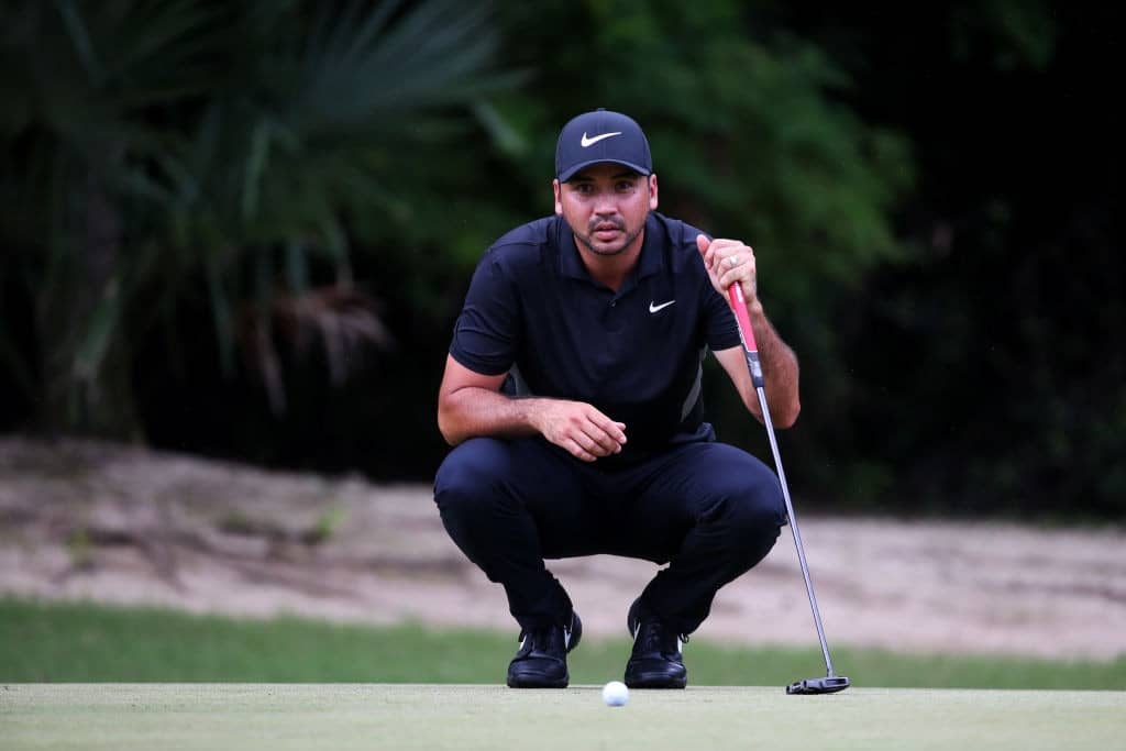 PLAYA DEL CARMEN, MEXICO - NOVEMBER 15: Jason Day of Australia lines up a putt on the 12th green during the first round of the Mayakoba Golf Classic at El Camaleon Mayakoba Golf Course on November 15, 2019 in Playa del Carmen, Mexico. (Photo by Gregory Shamus/Getty Images)