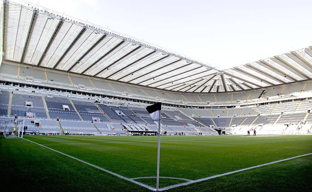 A general view shows the pitch and stands inside of St James' Park, the home of English Premier League football team Newcastle United, in Newcastle-upon-Tyne on December 3, 2011. The stadium is also known as the Sports Direct Arena and will be used as a venue for the football competition at the London 2012 Olympic Games. AFP PHOTO / GRAHAM STUART RESTRICTED TO EDITORIAL USE. No use with unauthorized audio, video, data, fixture lists, club/league logos or "live" services. Online in-match use limited to 45 images, no video emulation. No use in betting, games or single club/league/player publications. (Photo credit should read GRAHAM STUART/AFP/Getty Images)
