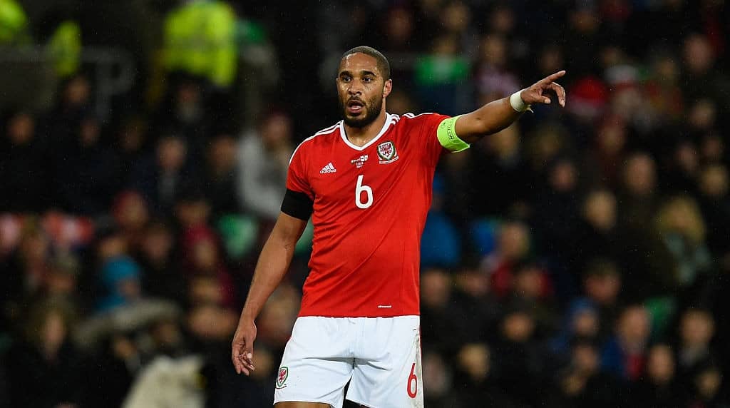 CARDIFF, WALES - MARCH 24: Wales player Ashley Williams in action during the International friendly match between Wales and Northern Ireland at Cardiff City Stadium on March 24, 2016 in Cardiff, Wales. (Photo by Stu Forster/Getty Images)