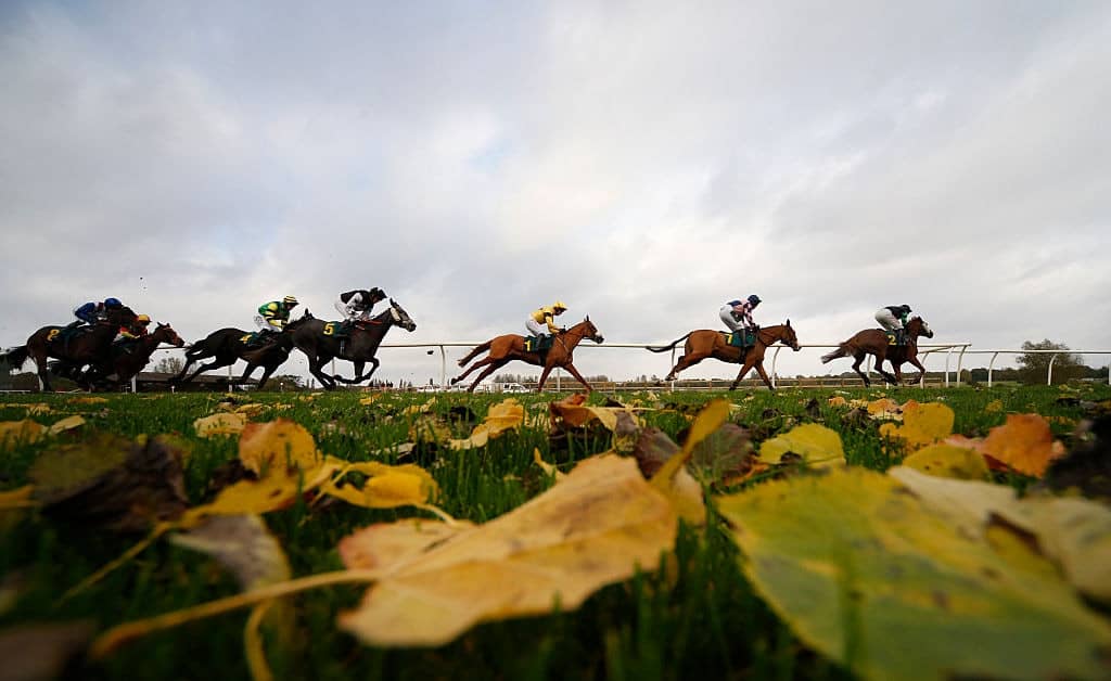 FAKENHAM, ENGLAND - OCTOBER 26: Noel Fehily riding Fool To Cry (C, yellow) on their way to winning The Breeders'Cup On At The Races Fillies' Juvenile Hurdle Race at Fakenham racecourse on October 26, 2016 in Fakenham, England. (Photo by Alan Crowhurst/Getty Images)