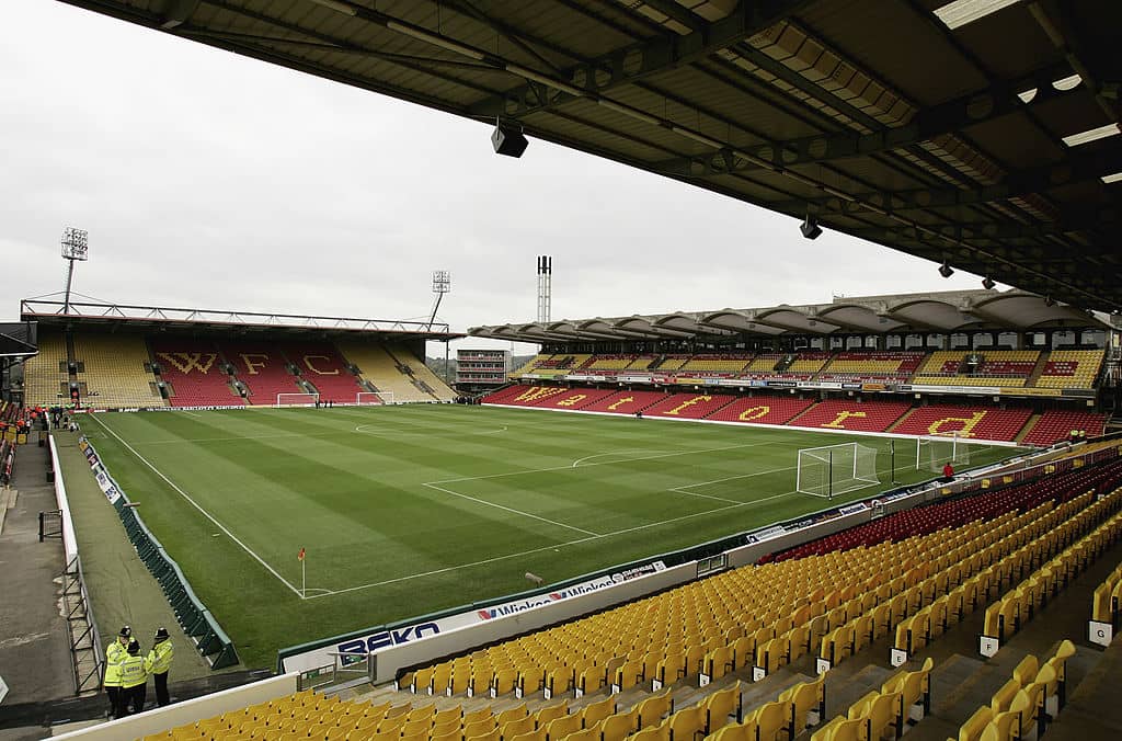 WATFORD, UNITED KINGDOM - OCTOBER 28: A general view of the Vicarage Road stadium, home of Watford FC and Saracens Rugby during the Barclays Premiership match between Watford and Tottenham Hotspur at Vicarage Road on October 28, 2006 in Watford, England. (Photo by Richard Heathcote/Getty Images)
