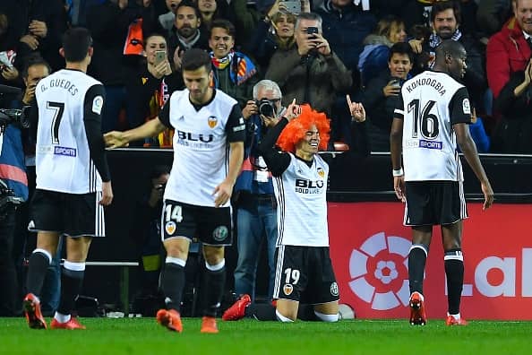 Rodrigo Moreno of Valencia CF celebrates after scoring his team's first goal 